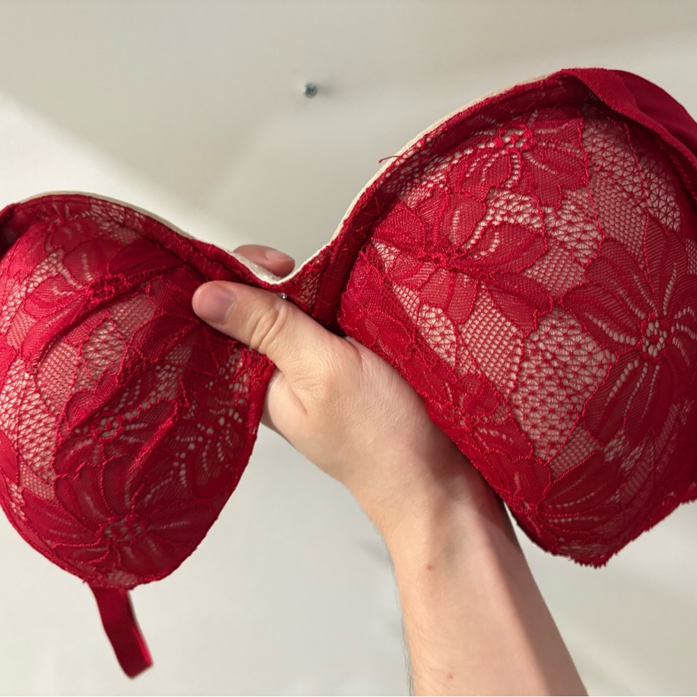 Maidenform Red Floral Lace Push-Up Bra